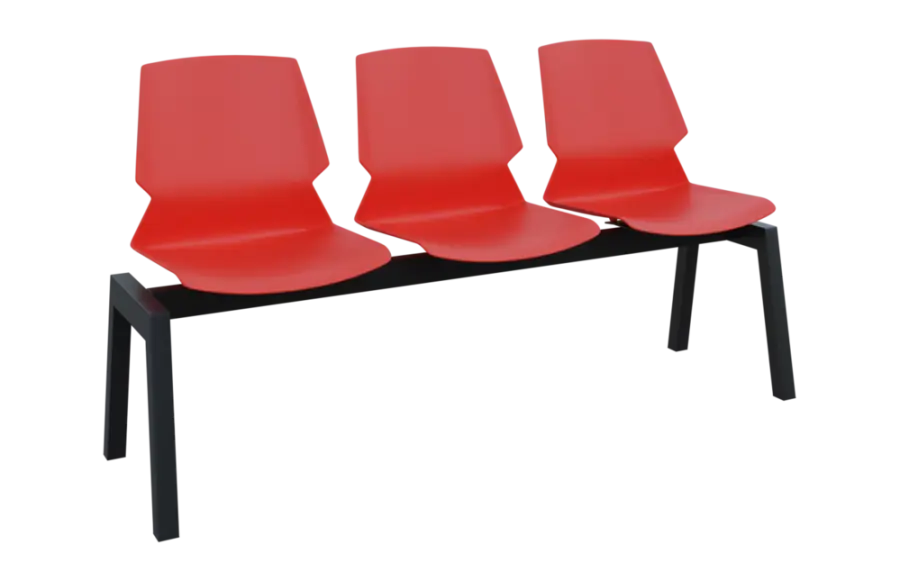 PRETTY 3, plastová lavice do čekárny, 3-sedák, červená, kostra černá